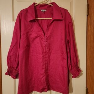 Foxcroft Women's Plus Size 2X Popover Blouse Raspberry Career Workwear